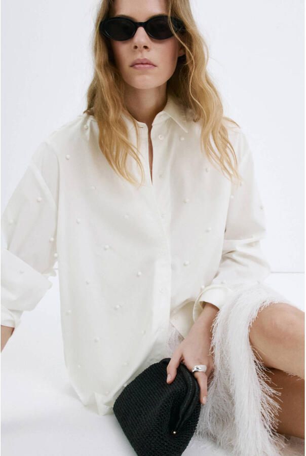 Mango blouse met parels wit