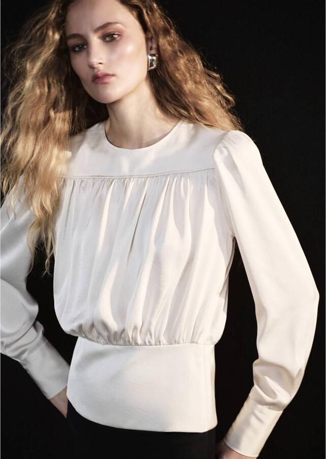 Mango blouse met plooien ecru - Foto 2