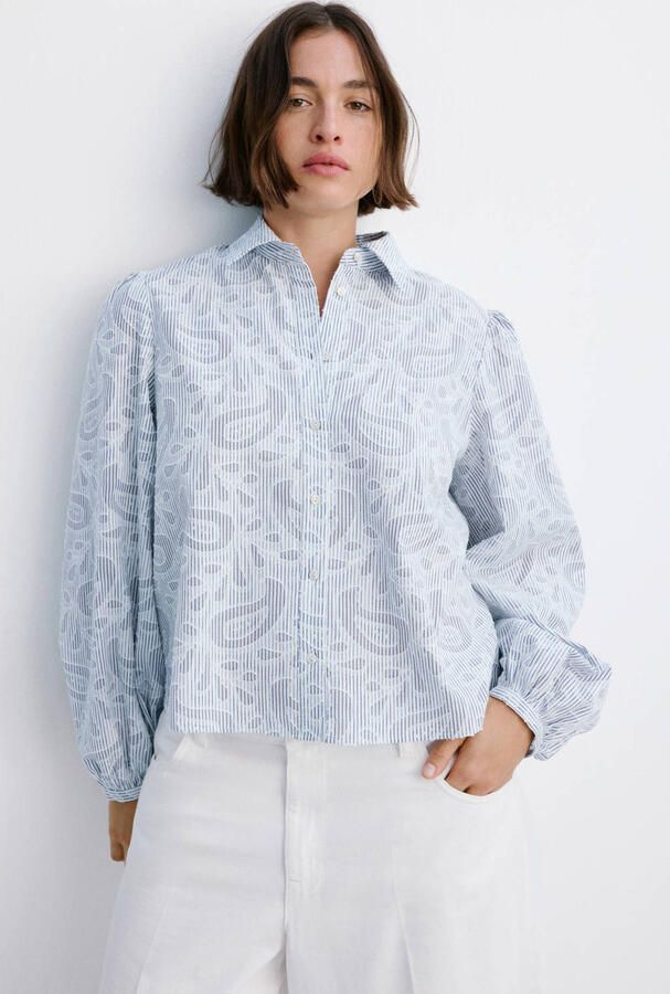 Mango blouse met print lichtblauw