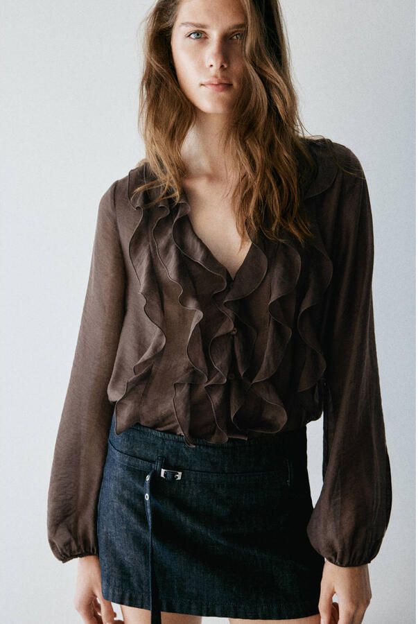 Mango blouse met ruches bruin