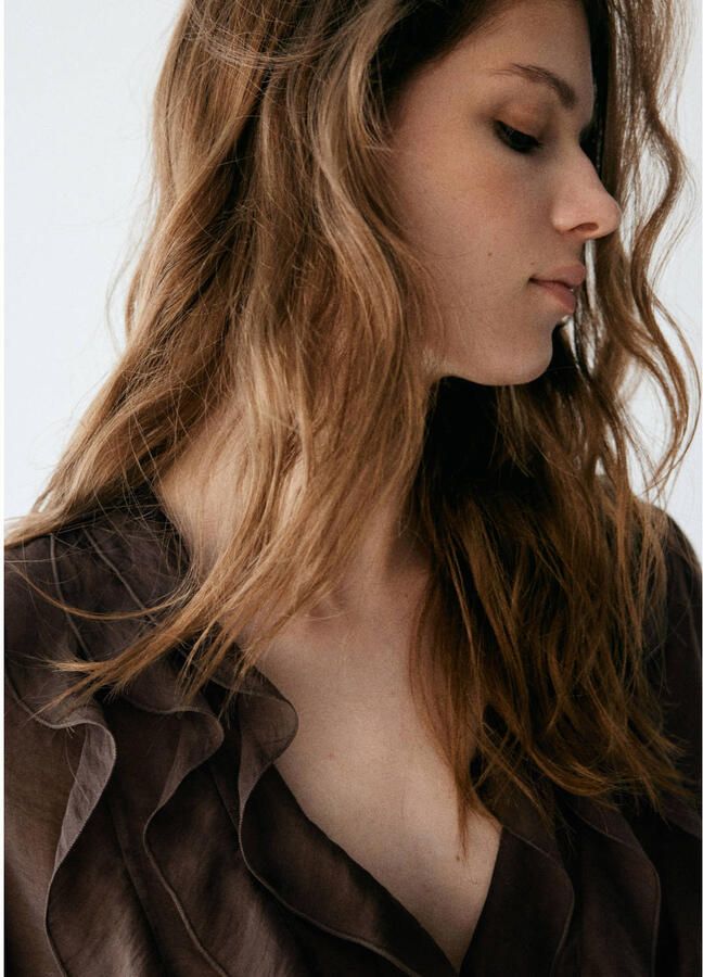 Mango blouse met ruches bruin - Foto 2