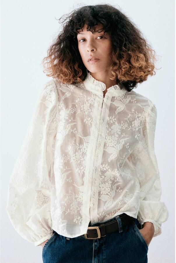 Mango blouse met ruches ecru