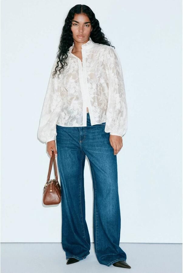 Mango blouse met ruches ecru - Foto 3