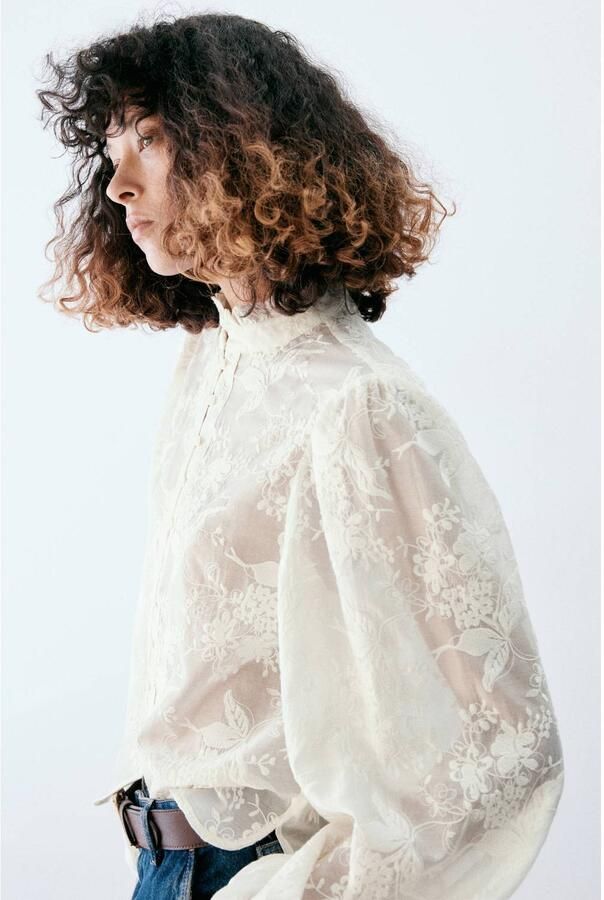 Mango blouse met ruches ecru - Foto 2