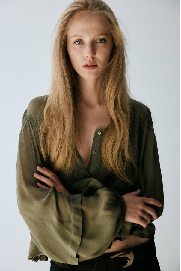 Mango blouse met ruches groen