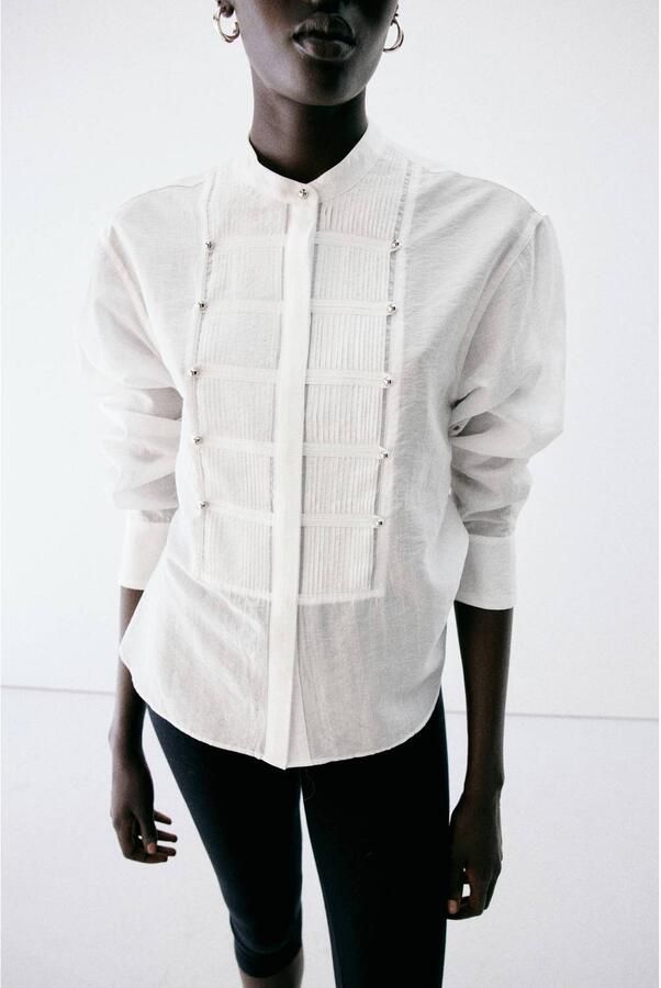 Mango blouse met smockwerk wit