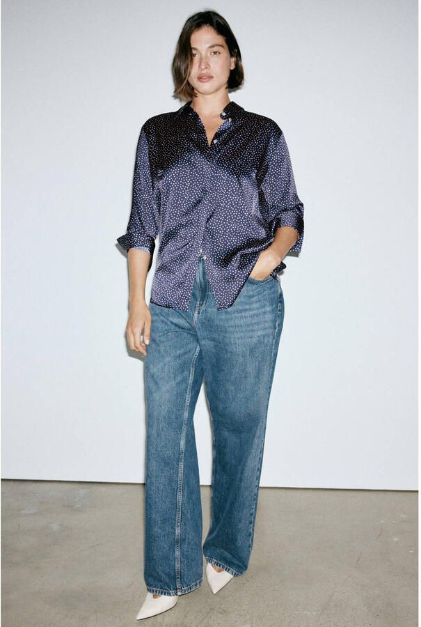 Mango blouse met stippen donkerblauw - Foto 2