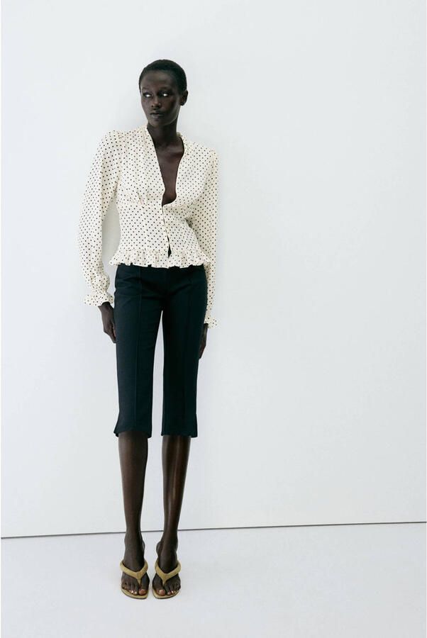 Mango blouse met stippen en ruches wit