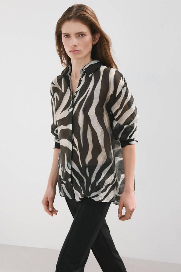 Mango blouse met zebraprint zwart