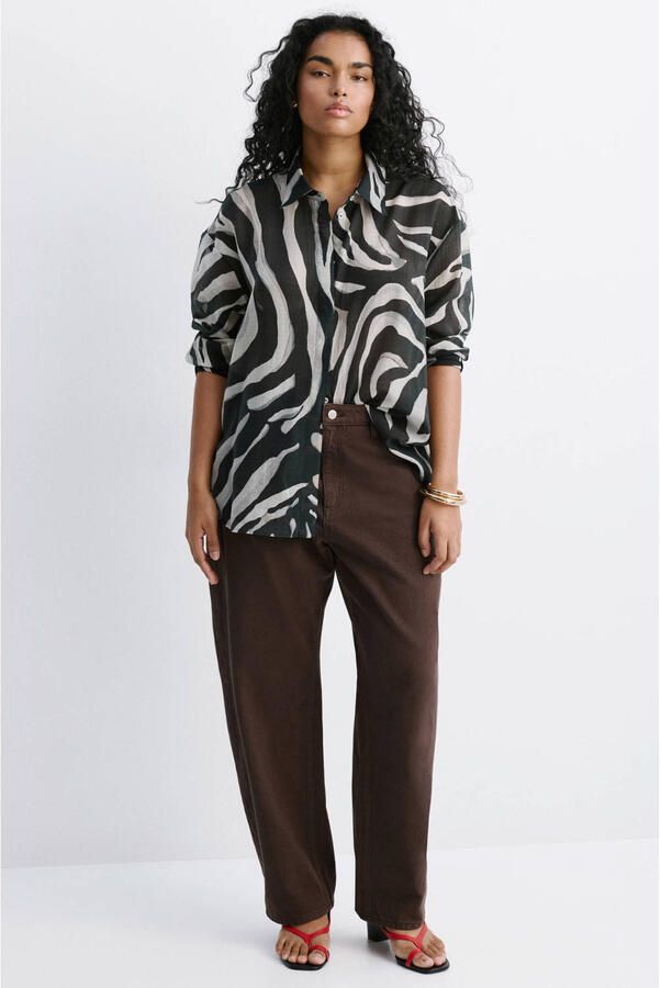 Mango blouse met zebraprint zwart - Foto 3