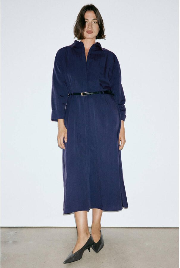 Mango blousejurk met ceintuur blauw - Foto 2