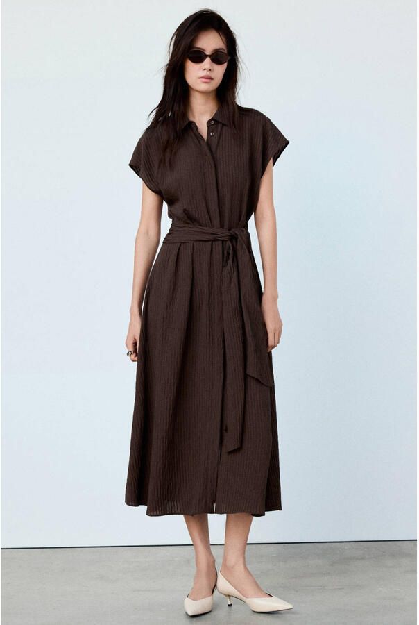 Mango blousejurk met ceintuur bruin - Foto 2