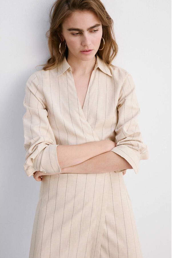Mango blousejurk met krijtstreep beige