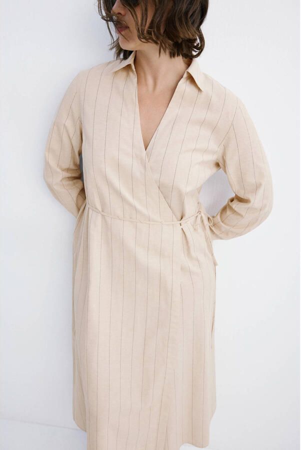 Mango blousejurk met krijtstreep beige - Foto 2