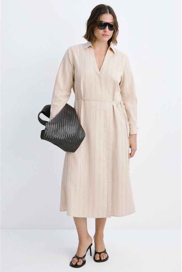 Mango blousejurk met krijtstreep beige - Foto 3