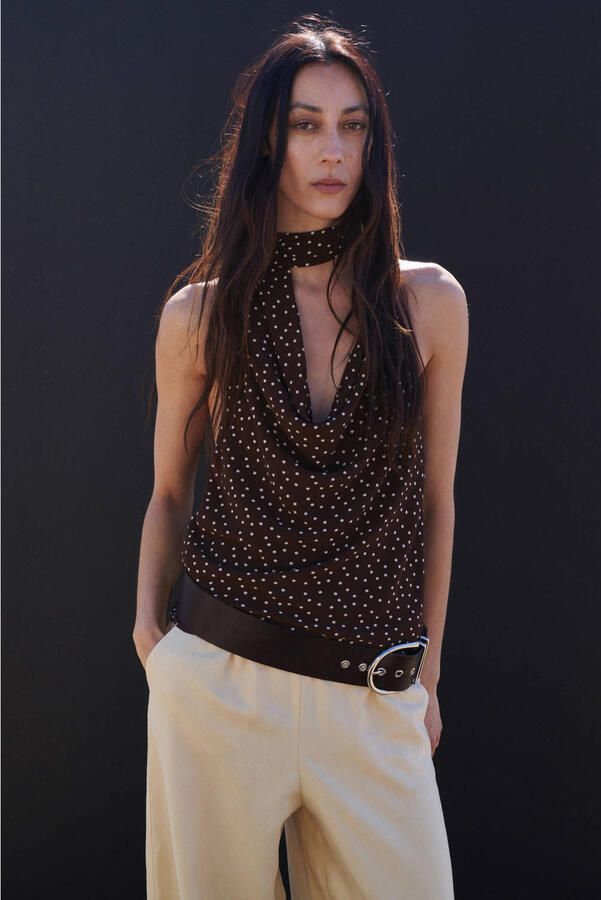 Mango blousetop met stippen bruin