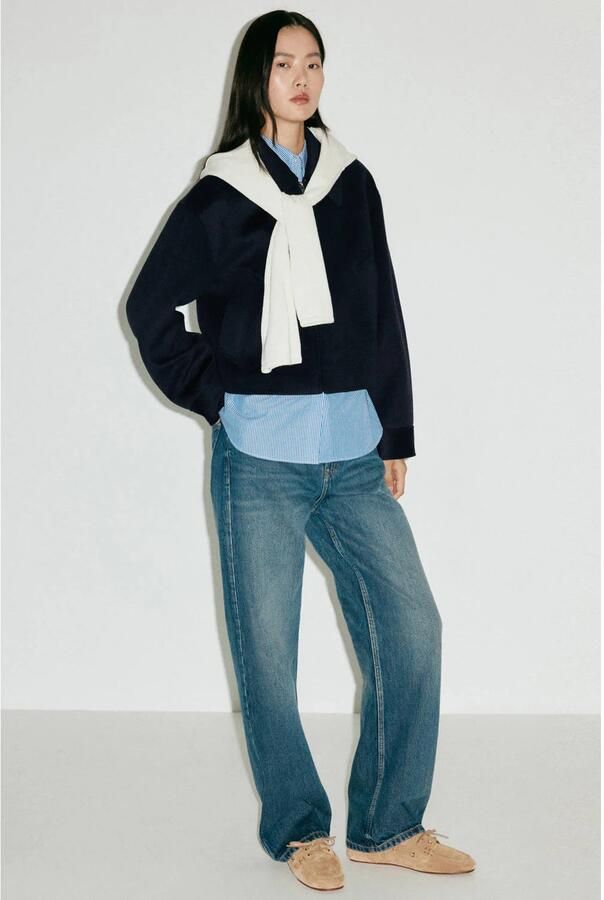 Mango bomberjack met wol donkerblauw - Foto 3