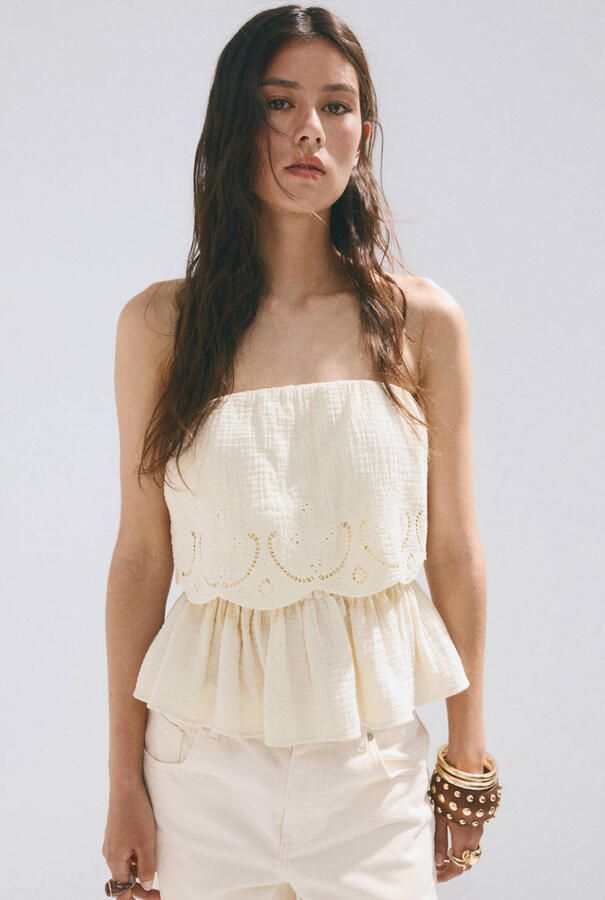 Mango broderie top beige