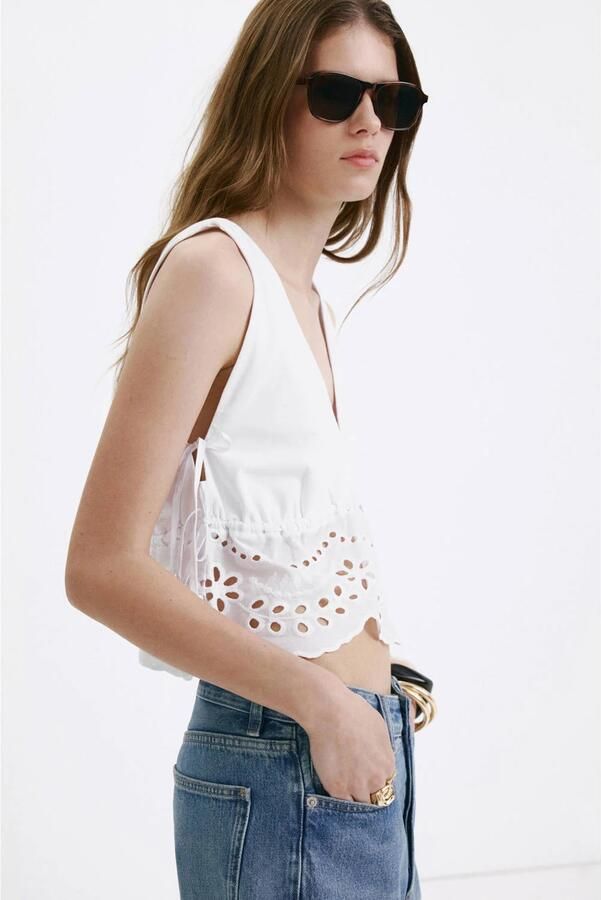 Mango broderie top wit - Foto 3