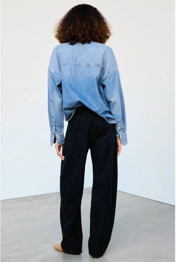 Mango corduroy high waist barrel broek donkerblauw - Foto 2
