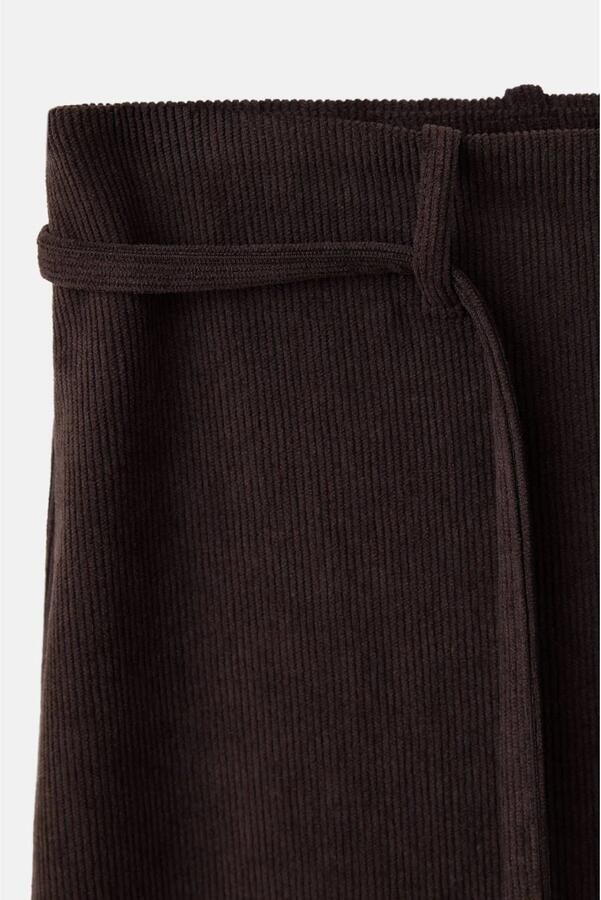 Mango corduroy straight leg pantalon met ceintuur donkerbruin - Foto 3