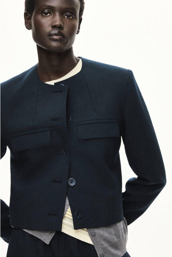 Mango cropped blazer donkerblauw
