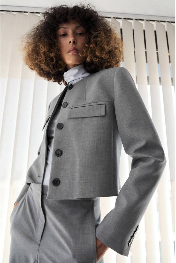 Mango cropped blazer grijs