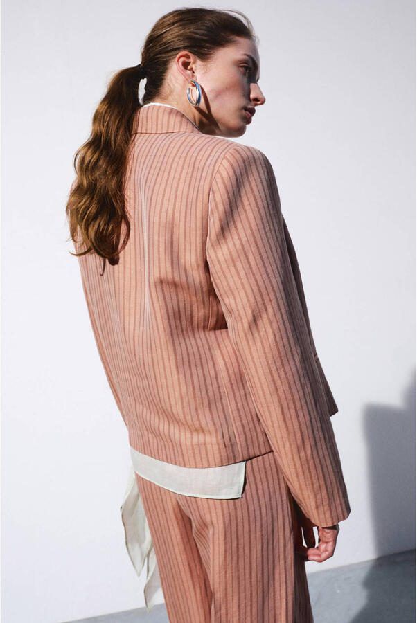 Mango cropped blazer met linnen met krijtstreep oudroze - Foto 2