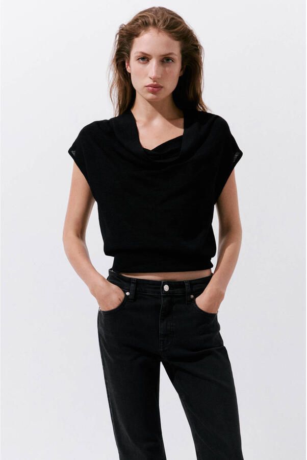 Mango cropped flared jeans zwart