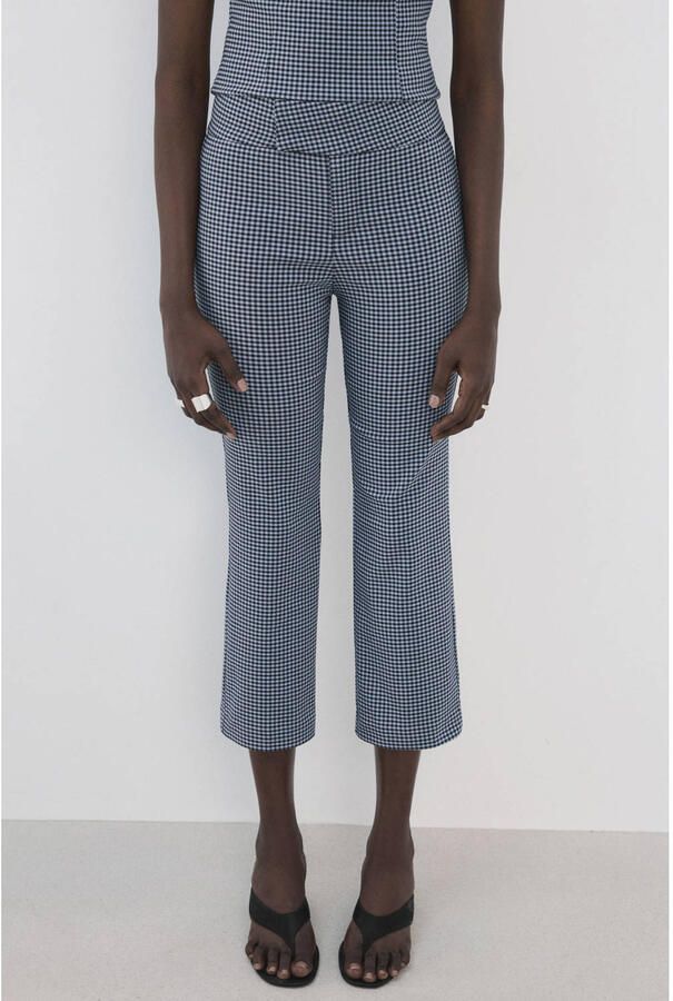 Mango cropped geruite broek blauw