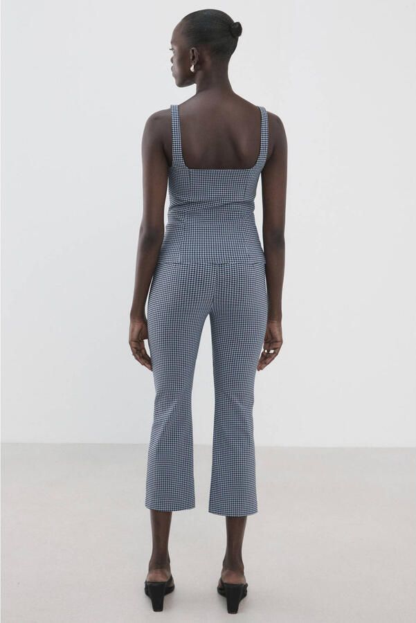 Mango cropped geruite broek blauw - Foto 3