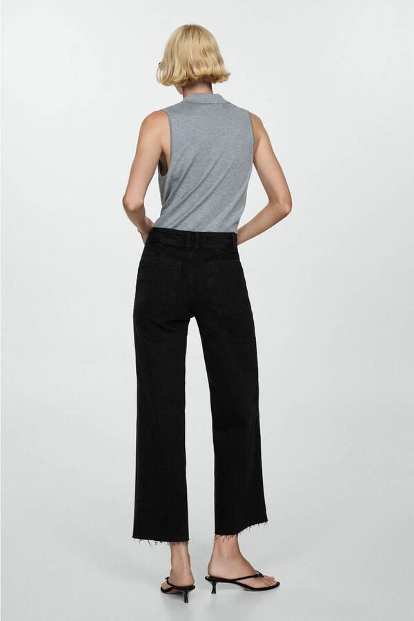Mango cropped high waist flared jeans black denim