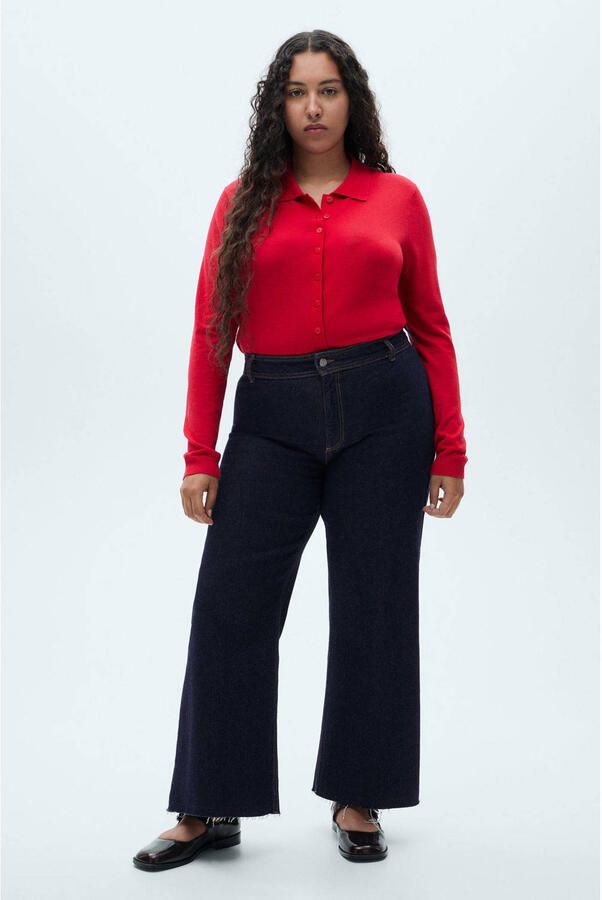 Mango cropped high waist wide leg jeans dark blue denim