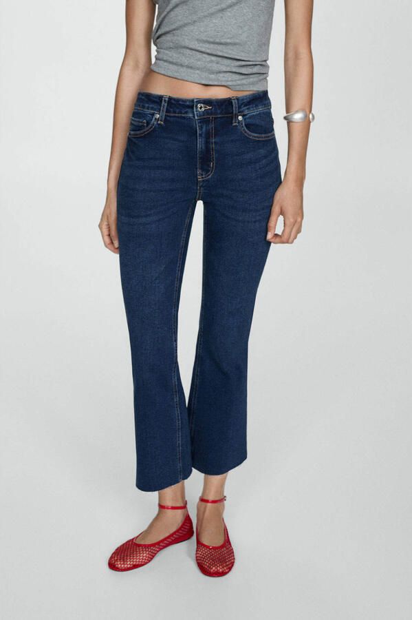 Mango cropped low waist flared jeans dark blue denim - Foto 3