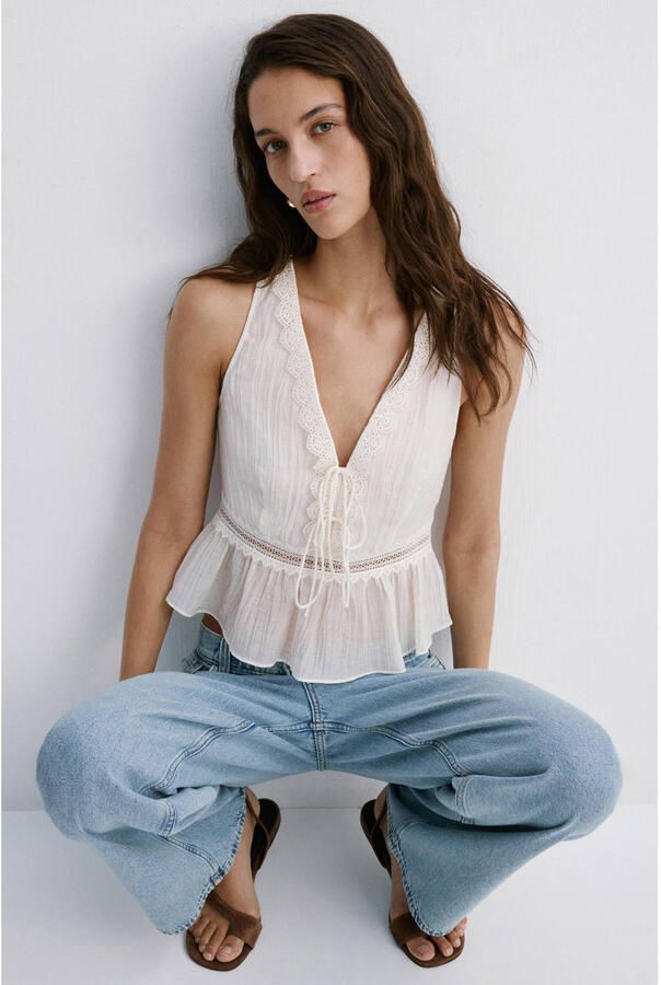 Mango cropped top broderie beige - Foto 3