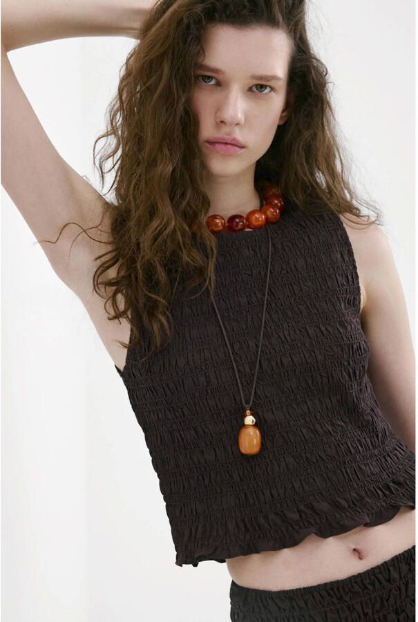 Mango cropped top donkerbruin