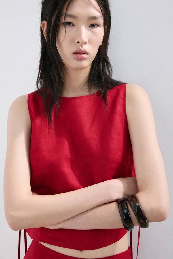 Mango cropped top met linnen rood