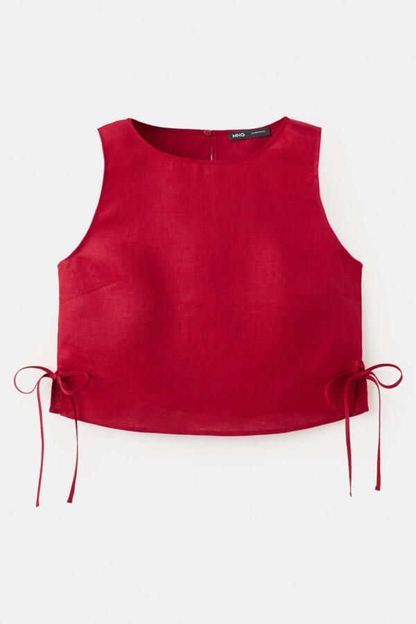 Mango cropped top met linnen rood - Foto 3