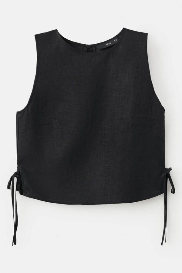 Mango cropped top met linnen zwart - Foto 3