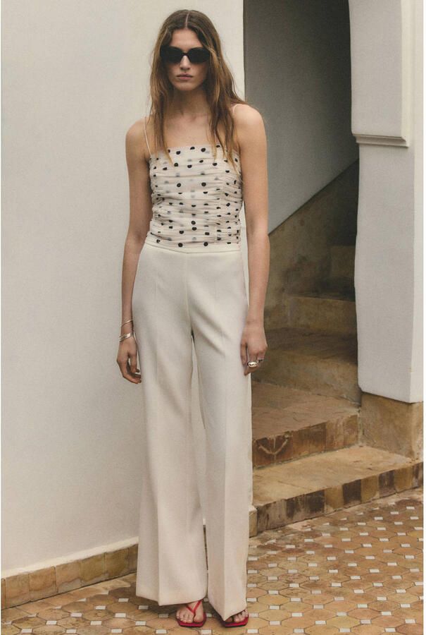 Mango cropped top met stippen ecru - Foto 3