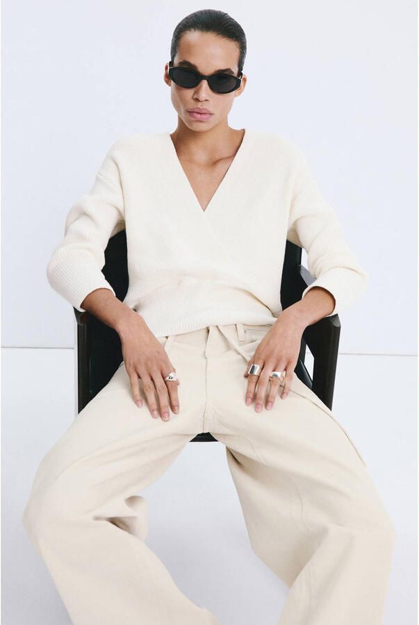 Mango cropped trui beige rib gebreid