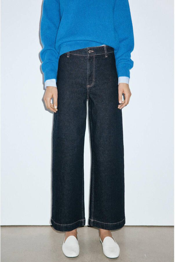 Mango cropped wide leg jeans donkerblauw