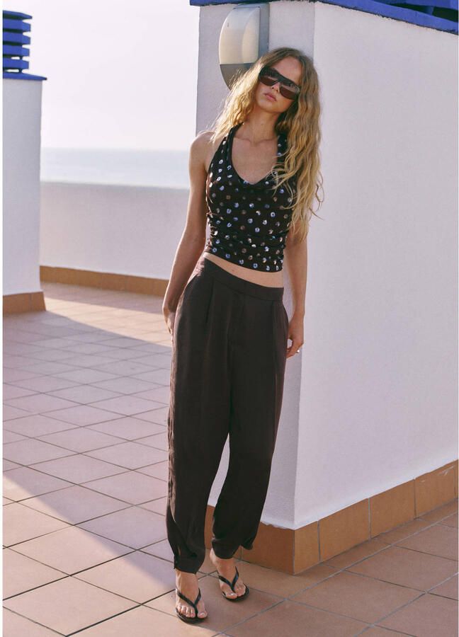Mango cupro ballon broek bruin