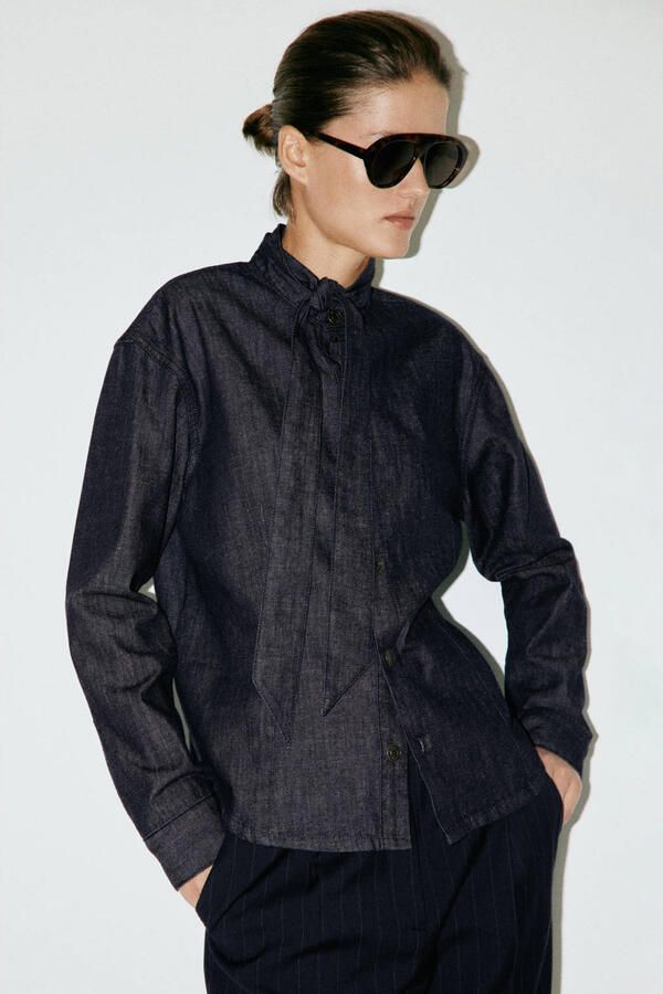 Mango denim blouse donkerblauw