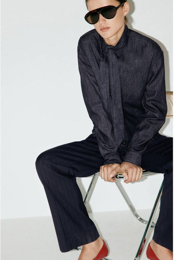 Mango denim blouse donkerblauw - Foto 2