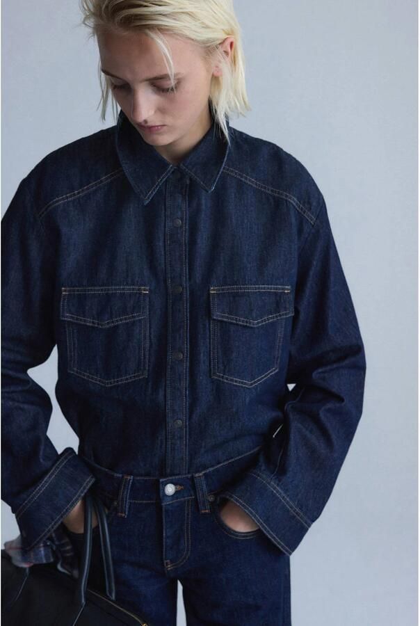 Mango denim blouse donkerblauw