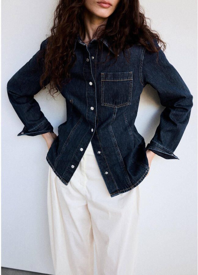 Mango denim blouse donkerblauw