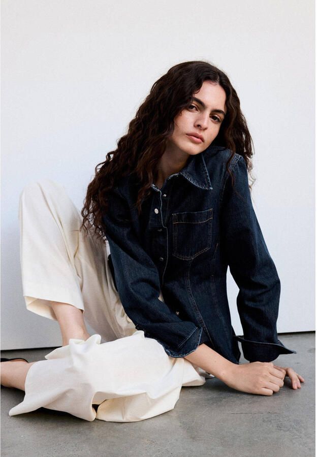 Mango denim blouse donkerblauw - Foto 2