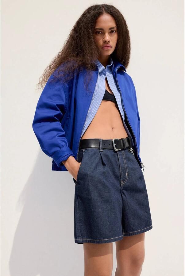Mango denim loose fit regular waist jort donkerblauw