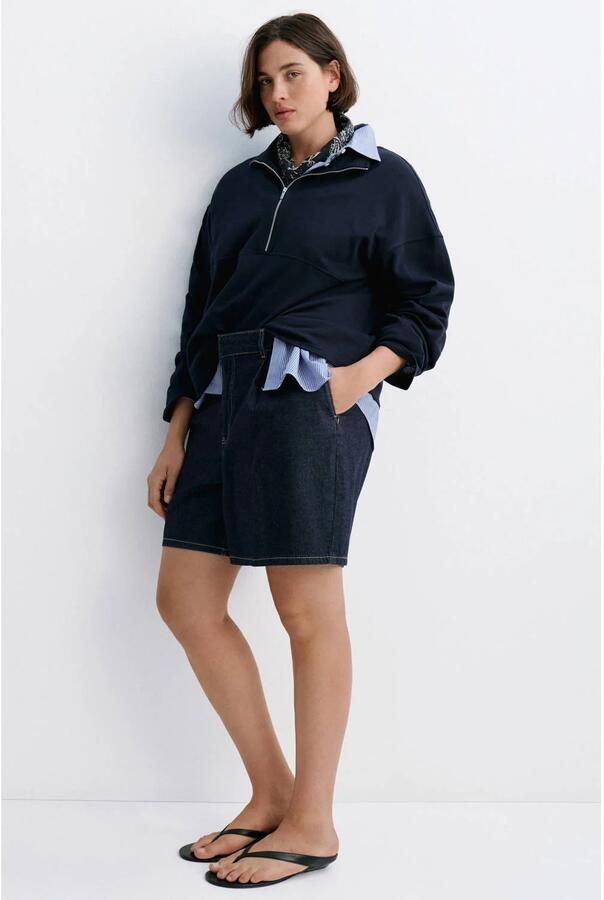 Mango denim loose fit regular waist jort donkerblauw - Foto 3